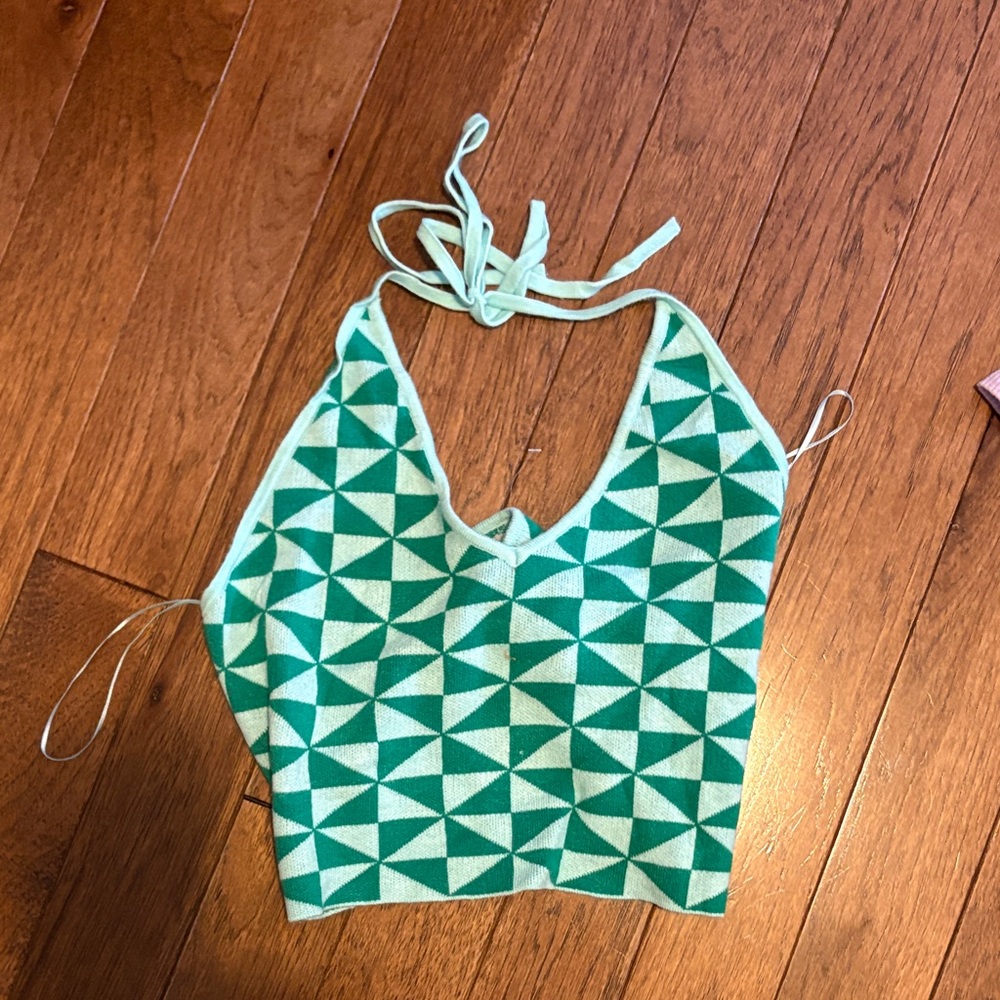 Pacific Sunwear Green and White Geometric Tank Top